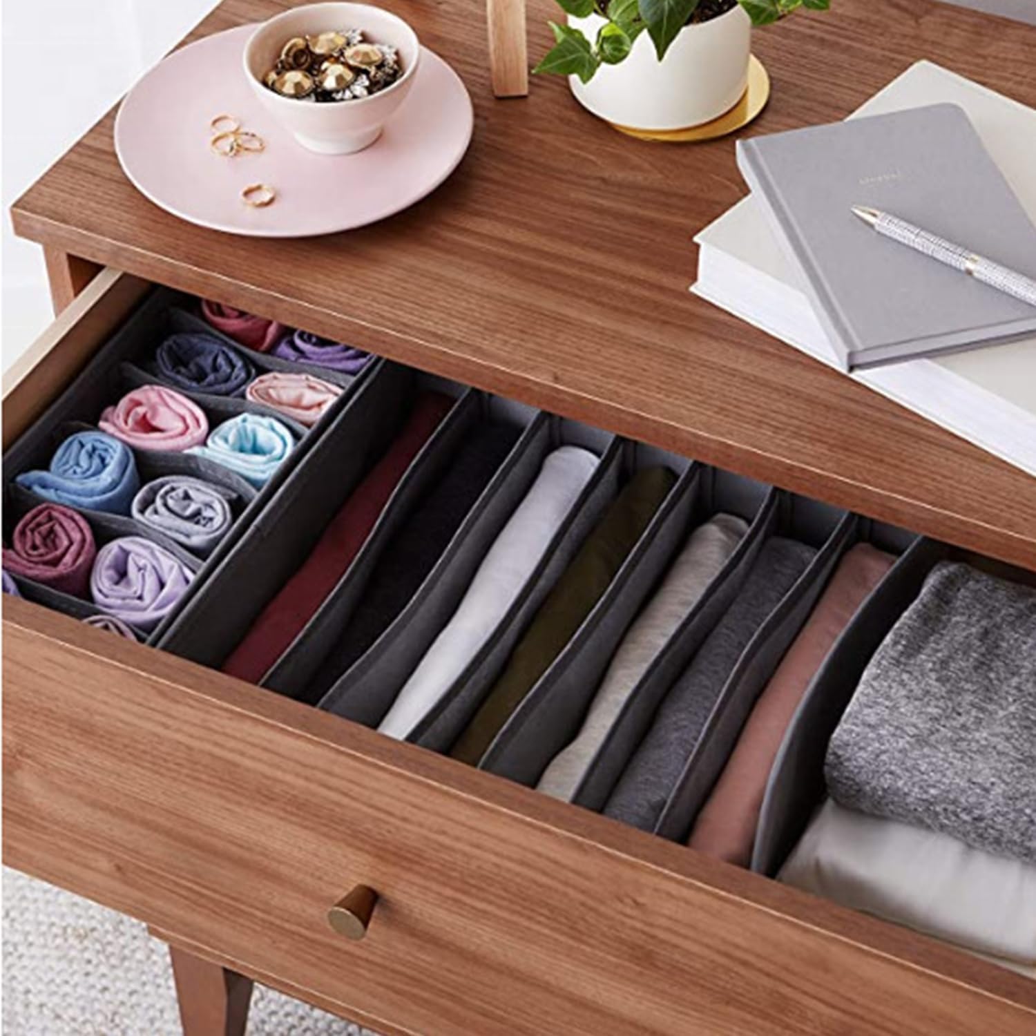 Dresser Drawer Organizer 8 Pack Clothes Underwear Sock Storage Dark Gray Drawer Dividers Blue Foldable Closet Organizer Storage Box Dresser Drawer Organizers