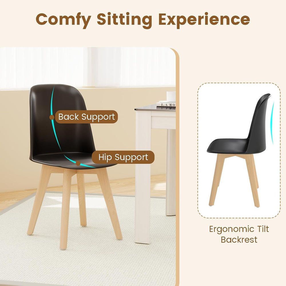 Giantex Modern Dining Chairs Set of 2, Black Armless Kitchen Chair w/Solid Be...