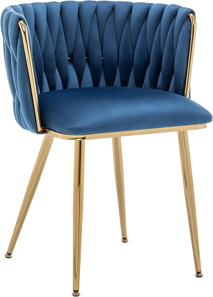 Kiztir Velvet Dining Chairs Set of 4, Modern Dining Chair with Gold Metal Legs, Luxury Tufted Dining Chairs for Dining Room, Bedroom, Kitchen (Blue)