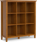 SIMPLIHOME Warm Shaker Bookcase - 44 inch Tall 9-Cube Solid Wood Cube Organizer in Light Golden Brown, Transitional Storage for Living Room, Study Room or Office with Fixed Shelves and Tapered Legs