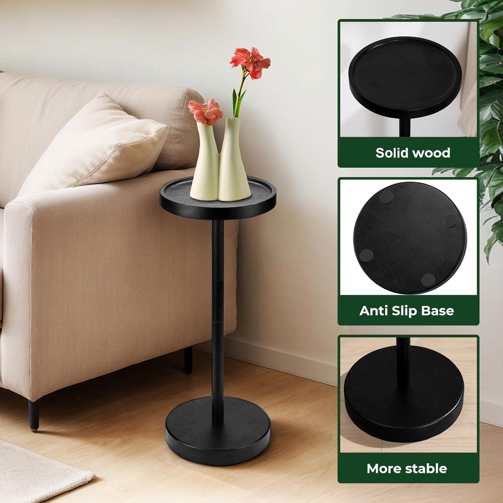 Solid Wood Pedestal Side Table Black Color, Drink Pedestal, End Corner Table ...