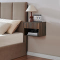 Floating Nightstand with Fluted Drawer - Modern Wall Mounted Bedside Table with Open Storage Shelf, Small Night Stand for Bedroom(Walnut)