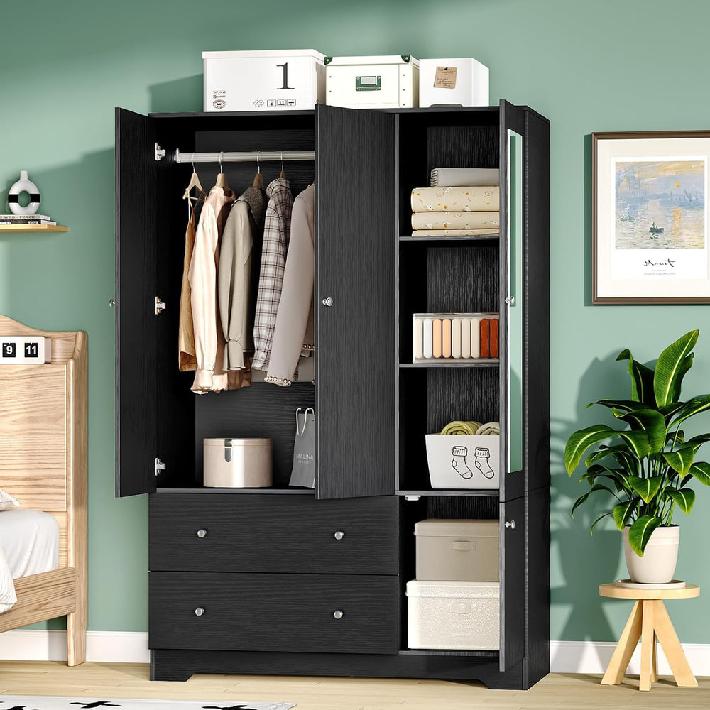 VINGLI Armoire Wardrobe Closet with Doors and Mirror,47" W Wardrobe Cabi...