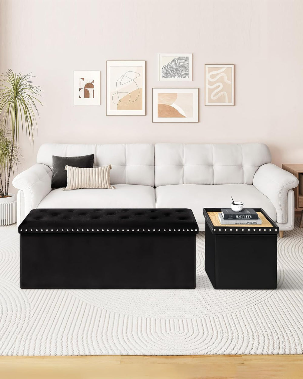 B FSOBEIIALEO Storage Ottoman Bench, 43" Velvet Ottoman with Storage, Bl...