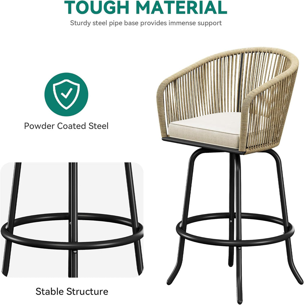 YITAHOME 27" Bar Stools Set of 4 with Arms & Cushions, 360° Swivel O...