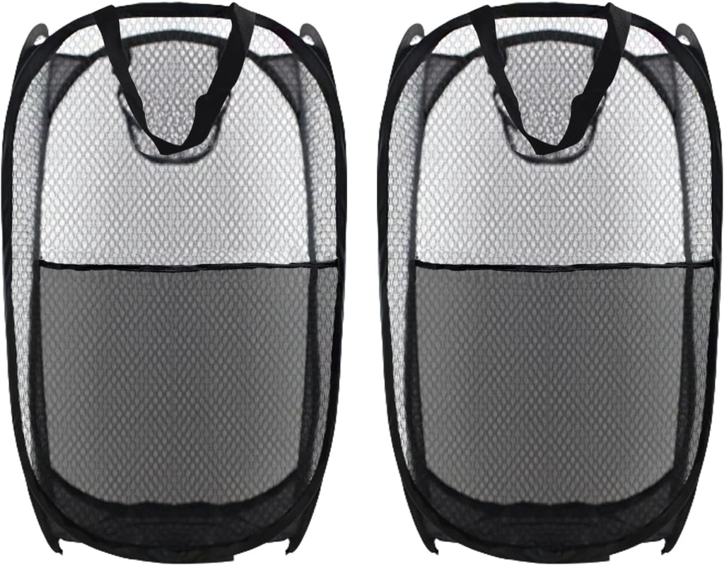 Collapsible Pop Up Laundry Hamper, Extra Large Mesh Foldable Laundry Basket Bag, 28" x 16" x 16", 2 Pack (Black)
