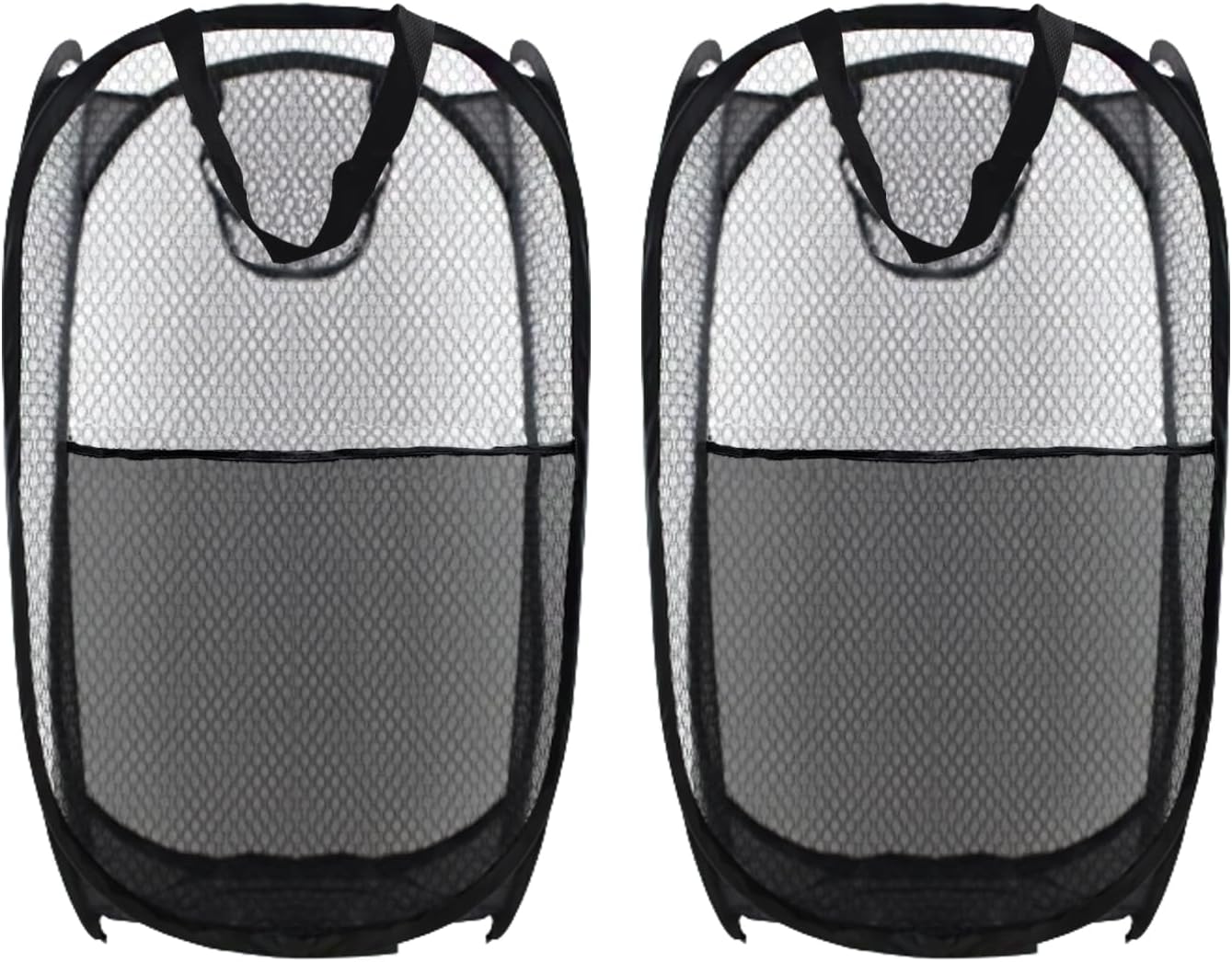 Collapsible Pop Up Laundry Hamper, Extra Large Mesh Foldable Laundry Basket Bag, 28" x 16" x 16", 2 Pack (Black)