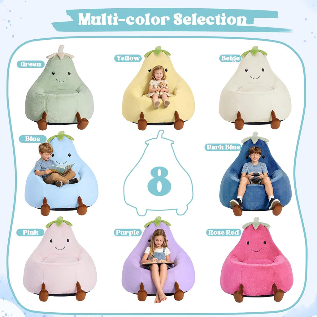 2FT Memory Foam Bean Bag Chair - Ultra Soft Faux Rabbit Fur Round Sofa with Handle & Machine Washable Cover, Comfy Lazy Chair for Kids Teens, Perfect for Reading Gaming in Living Room Bedroom, Blue