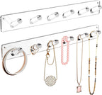 MaxGear Clear Necklace Holder 2-Pack, Wall Jewelry Organizer with 12 Hooks | Acrylic Tangle-Free Display for Necklace, Bracelet, Bangles, Ring, Perfect for Bathroom, Vanity, Closet Door