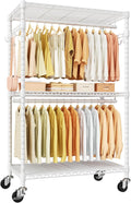 P1 Rolling Clothes Rack Heavy Duty, Metal Closet Clothing Rack with Lockable Wheels, Portable Wardrobe Closet for Hanging Clothes, 35.5" W x 15.7" D x 80.5" H, Hold 500lbs, White