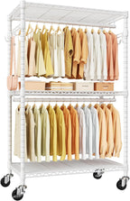 P1 Rolling Clothes Rack Heavy Duty, Metal Closet Clothing Rack with Lockable Wheels, Portable Wardrobe Closet for Hanging Clothes, 35.5" W x 15.7" D x 80.5" H, Hold 500lbs, White