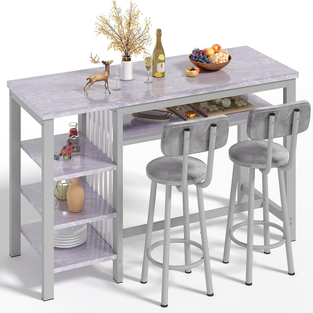 Lamerge Furniture Kitchen Bar Height Table and Chairs for 2, 5-Tier Compact D...