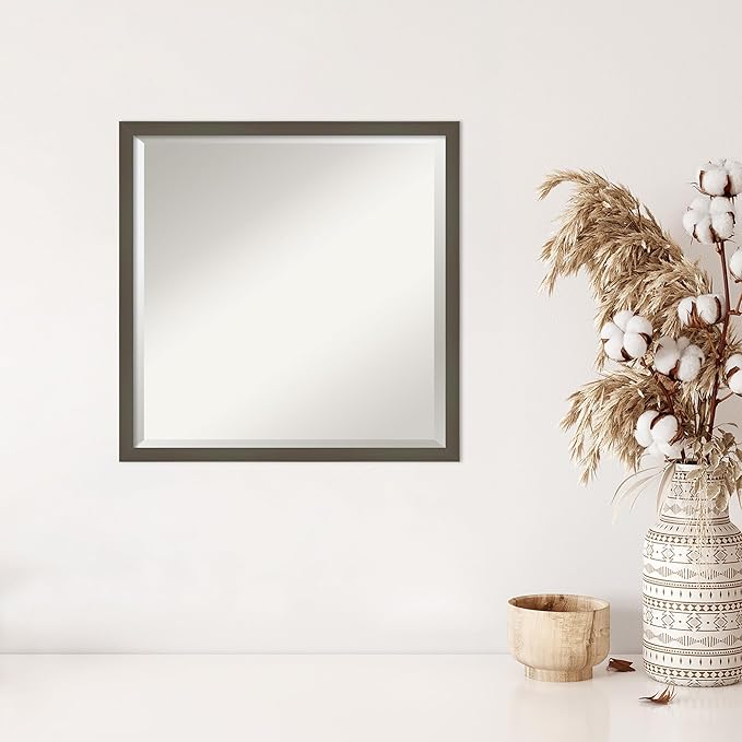 Amanti Art Grey Wall Mirror 21x21 Svelte Clay Grey Square Bathroom Mirror for Wall Decor Living Room, Medium Modern Wood Frame, Hangs Horizonally and Vertically, Bathroom Decor, Beveled Edge