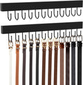 Belt Hanger Wall Mount, Wooden Closet Belt Organizer with 24 Metal Hooks, Large Capacity, Black, 2 Pcs