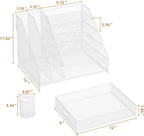 Marbrasse Desk Organizer with File Holder, 5-Tier Paper Letter Tray Organizer with Drawer and 2 Pen Holder,Mesh Desk Organizers and Accessories,Desktop Organizer and Storage for Office Supplies(White)
