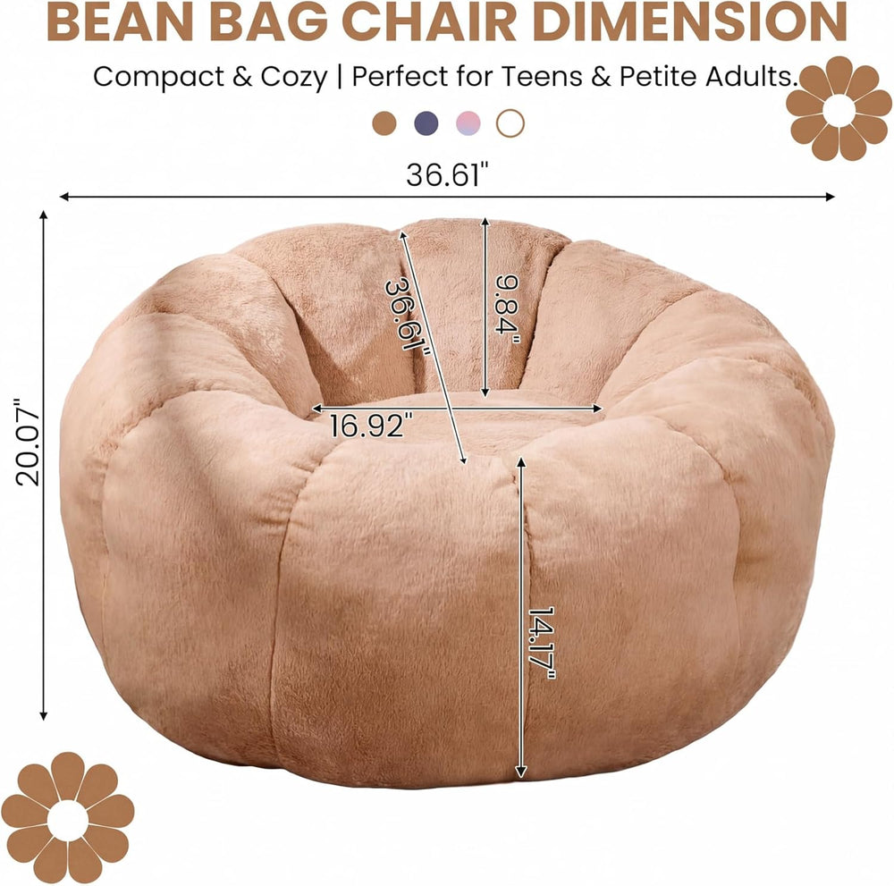 Flower Bean Bag Chair for Teens and Young Adults, Soft Faux Fur Floor Seating...
