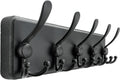 Dseap Coat Rack Wall Mounted - 5 Tri Hooks, Heavy Duty, Wooden Wall Coat Hanger Coat Hook for Clothes Hat Jacket Clothing, Black