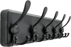 Dseap Coat Rack Wall Mounted - 5 Tri Hooks, Heavy Duty, Wooden Wall Coat Hanger Coat Hook for Clothes Hat Jacket Clothing, Black