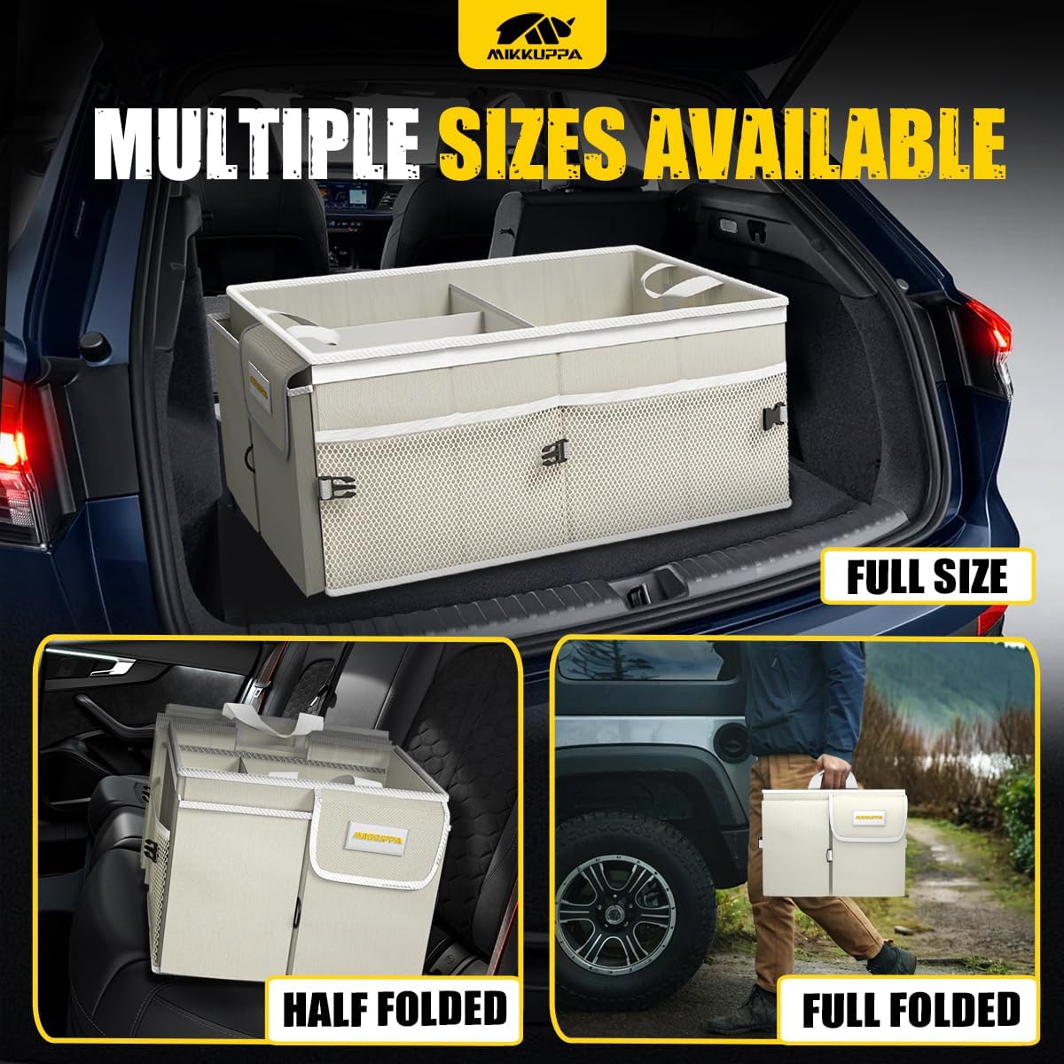MIKKUPPA Car Trunk Organizer - 65L Collapsible Trunk Organizer with Lid, Sturdy Car Storage for SUV Auto Truck Van with Adjustable Straps and Non Slip Bottom (White)