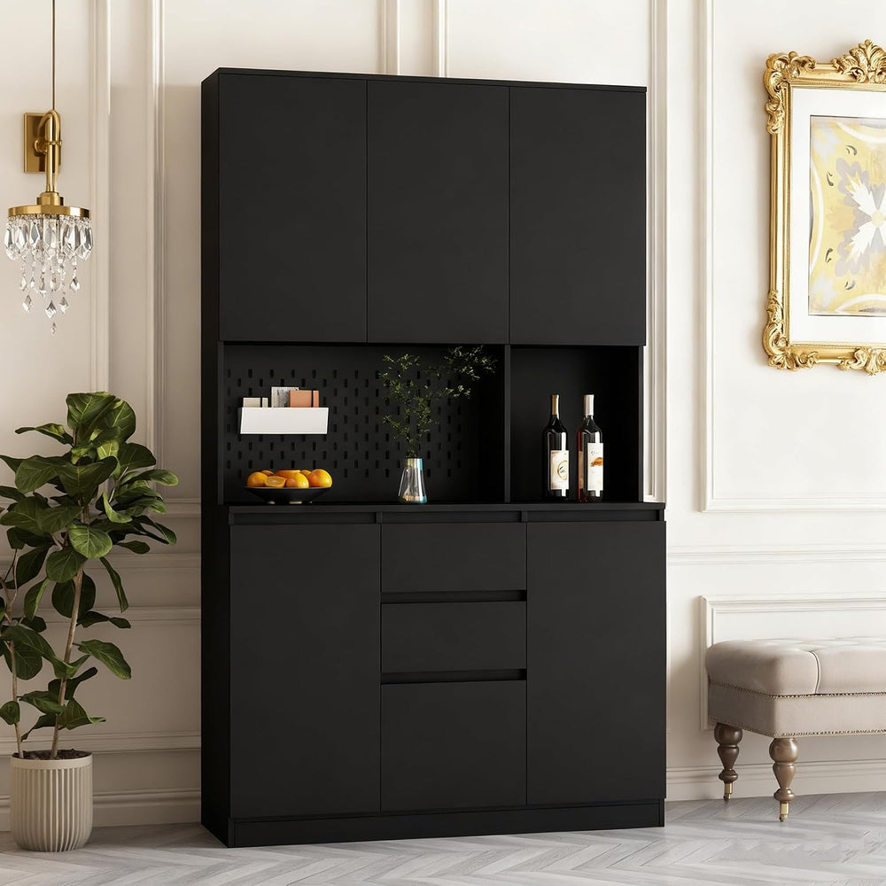 74" Kitchen Pantry Cabinet with Microwave Stand Tall Pantry Storage Cupb...