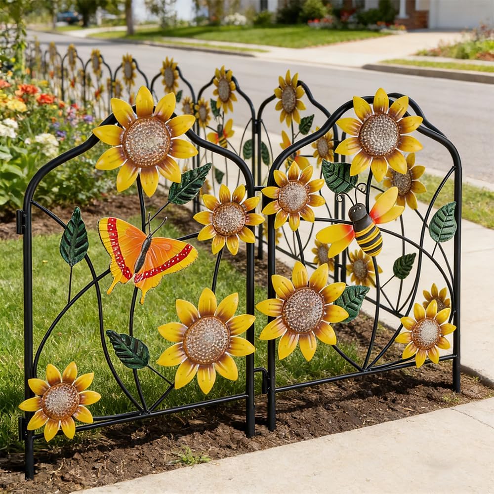 hogardeck Garden Decor for Outside, Set of 2 Metal Fence Decorative Garden St...