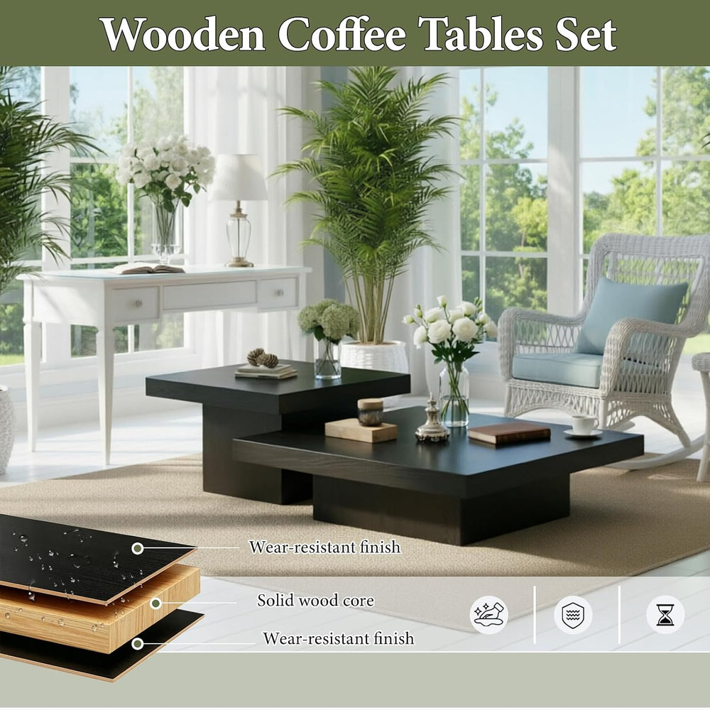 Nesting Coffee Table Set of 2 Modern Minimalist Square Coffee Table and Side ...