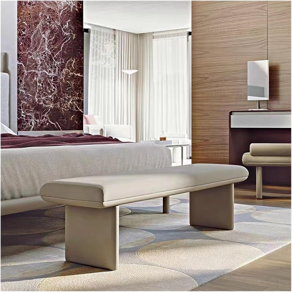 Modern Upholstered Pu Leather Bench Ottoman,Modern Tufted Long, Comfortable F...