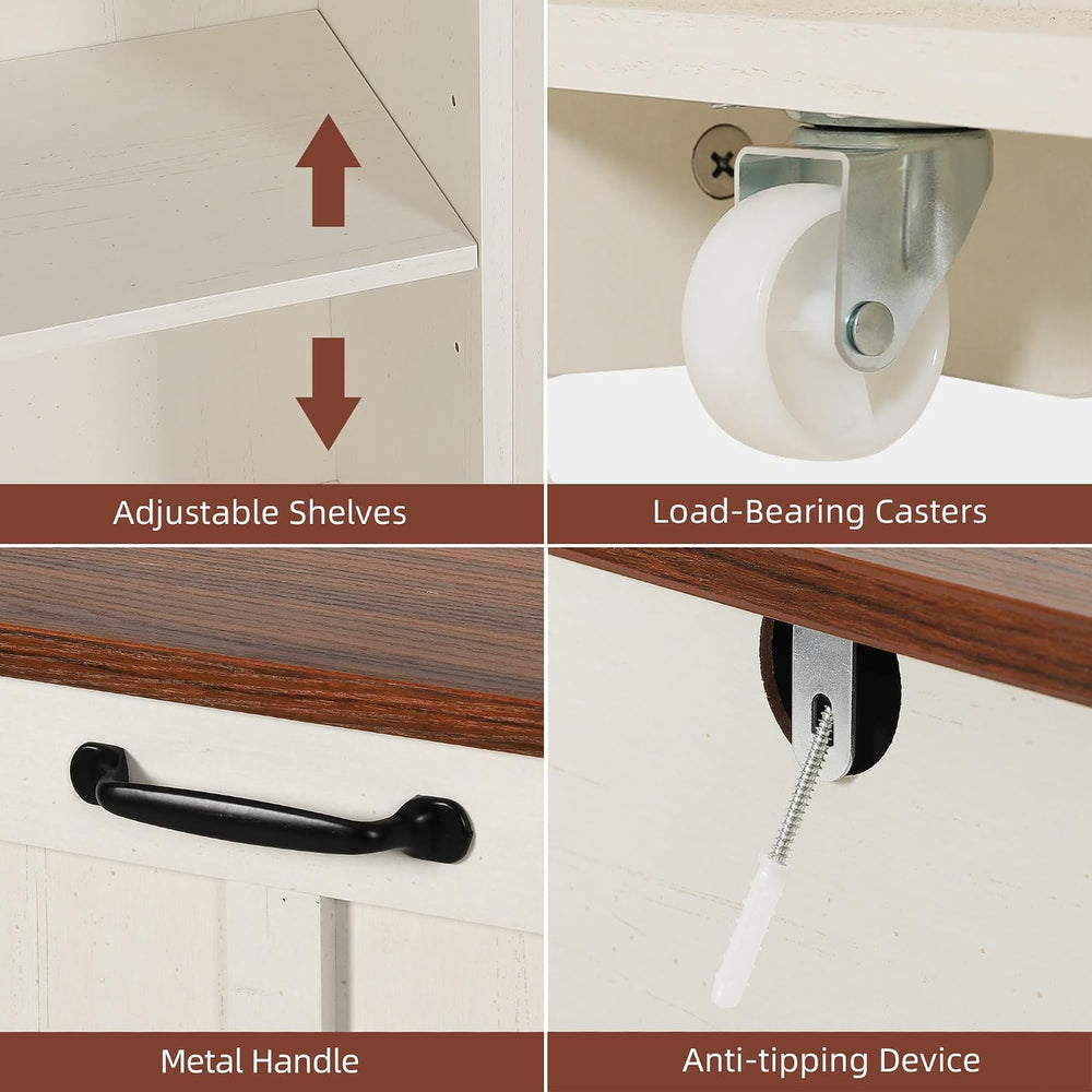 YITAHOME Farmhouse Kitchen Island, 2 Tilt‑Out Compartments | Tilt‑out compart...