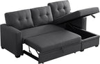 Devion Furniture Garisa 4-in-1 Convertible L Shaped Couch with Pull Out Bed and Storage, Sectional Sleeper Sofa with Reversible Chaise for Living Room, Apartment, Bedroom, Office