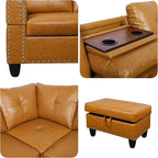 Sectional Couches for Living Room with Movable Chaise & Storage Ottoman - 97.5" Leather L Shaped Couches for Living Room Apartment, Home Modular Sectional Sofas with Cup Holder, Ginger