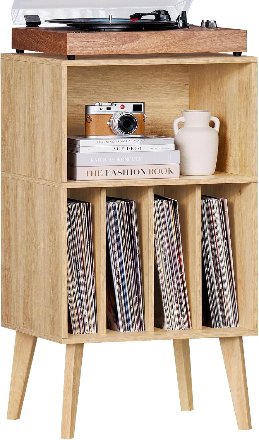 Lerliuo Record Player Stand, Turntable Stand Holds up to 160 Albums | Mid-Cen...