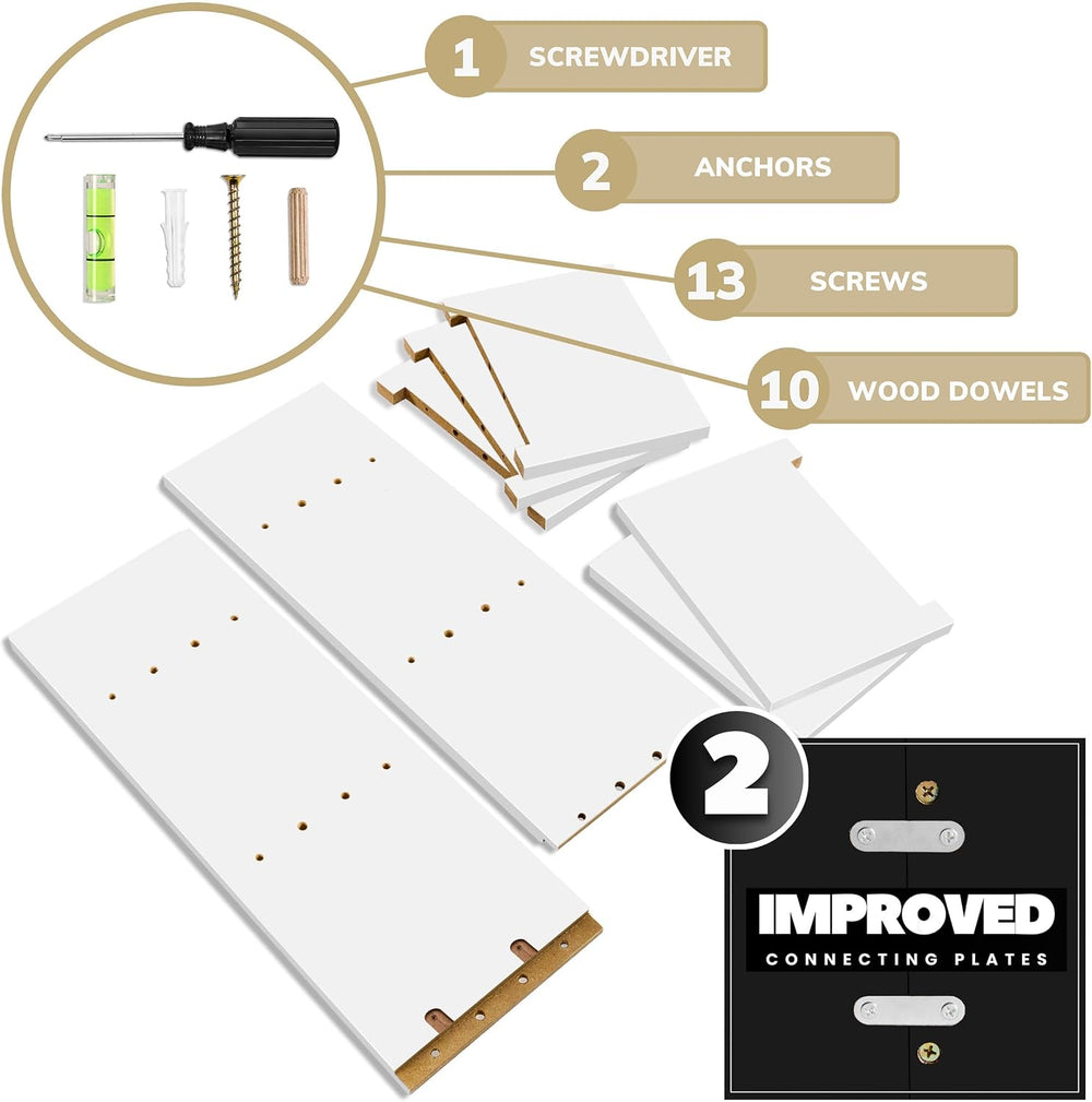 Sorbus 5-Tier Floating Wall Shelf with Hooks, 31 Inch (1 Pack, White)