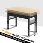 48" Adjustable Work Bench, Rubber Wood Top Workbench Heavy-Duty Work Table with Power Outlet, 2000 LBS Load Capacity Hardwood Work Benches for Garage, Workshop, Home, Office, Easy Assembly