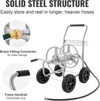 VEVOR Hose Reel Cart, Hold Up to 250 ft of 5/8’’ Hose, Garden Water Hose Carts Mobile Tools with 4 Wheels, Heavy Duty Powder-coated Steel Outdoor Planting with Storage Basket, for Garden, Yard, Lawn