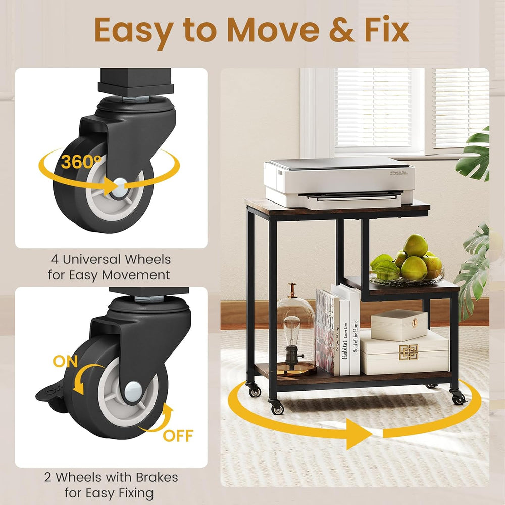 GOFLAME G-Shaped End Table, 3-Tier Sofa Side Table with Wheels, Open Shelves,...