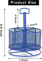 Marbrasse Mesh Desk Organizer, 360-Degree Rotating Multi-Functional Pen Holder, 4 Compartments Desktop Stationary Organizer, Home Office Art Supply Storage Box Caddy (Blue)