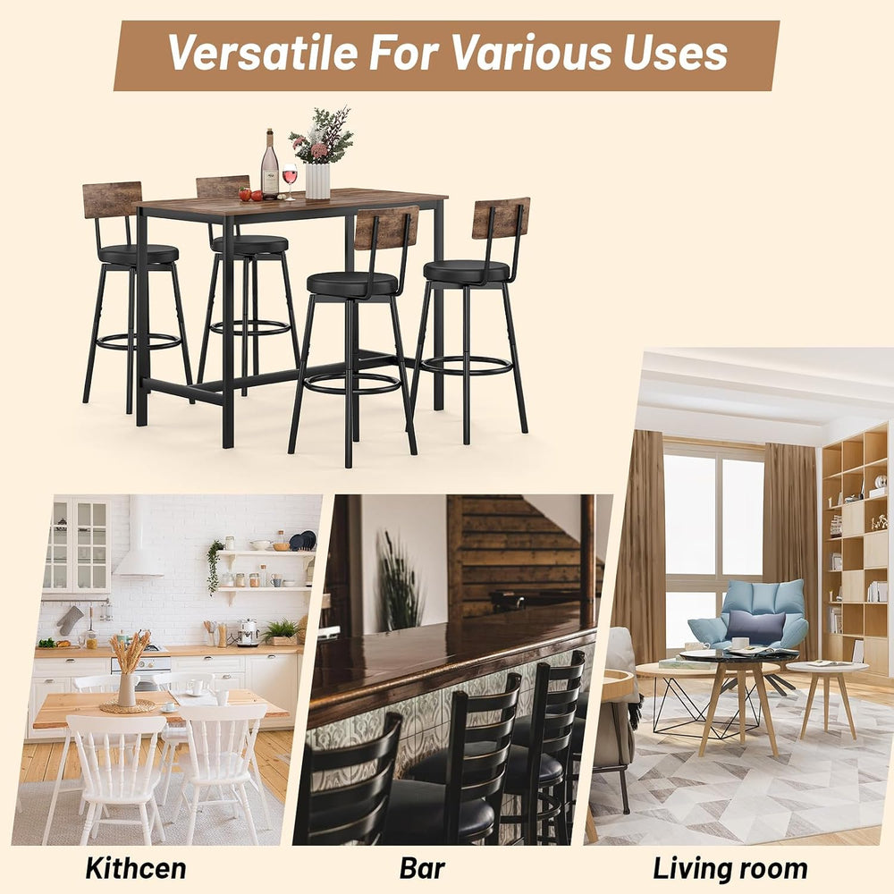 Zevemomo 5-Piece Dining Table Set, Bar Table Set for 4, Kitchen Table and Cha...