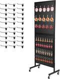 Eastern Tree Metal Pegboard Display Stand 2'x 5'with 30 Hooks, Pegboard Panels Display with Wheels, Peg Board Display Rack, Standing Pegboard Display- Black