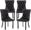 Mid Century Modern Dining Chair Set of 4 Velvet Upholstered Dining Room Chair Farmhouse Dining Accent Chairs with High Back and Nailhead Trim for Kitchen, Living Room, Bedroom (Black)