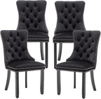 Mid Century Modern Dining Chair Set of 4 Velvet Upholstered Dining Room Chair Farmhouse Dining Accent Chairs with High Back and Nailhead Trim for Kitchen, Living Room, Bedroom (Black)