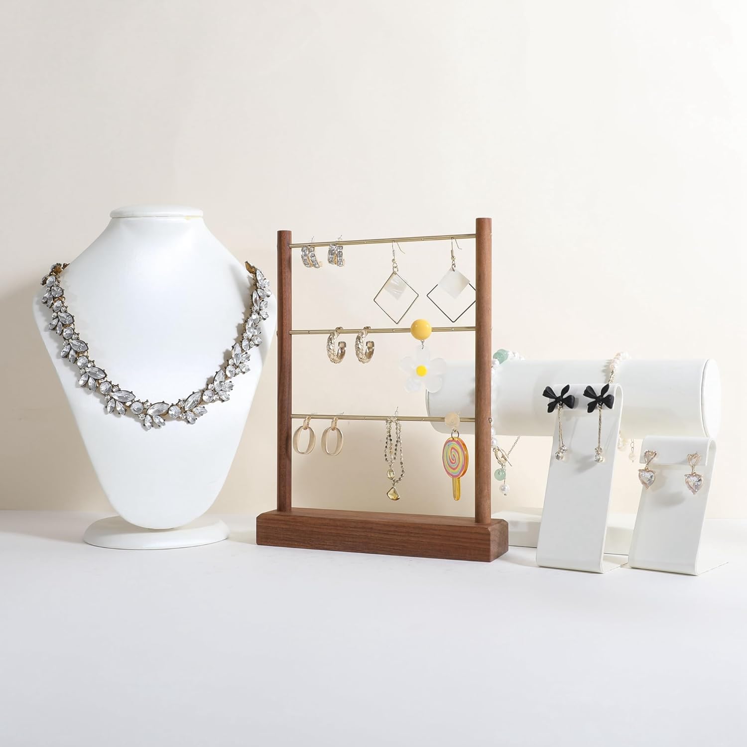 GemeShou Walnut earrings display stand for selling, wooden jewelry earring organizer shelf, wood earring storage organizer rack for boutique store【Earring shelf-Medium】