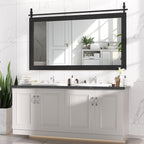 Hasipu Farmhouse Bathroom Mirror, 60"x30" Rustic Wood Framed Wall Mounted Mirror, Black Vintage Vanity Mirror Barn Door Style Decrative Mirrors