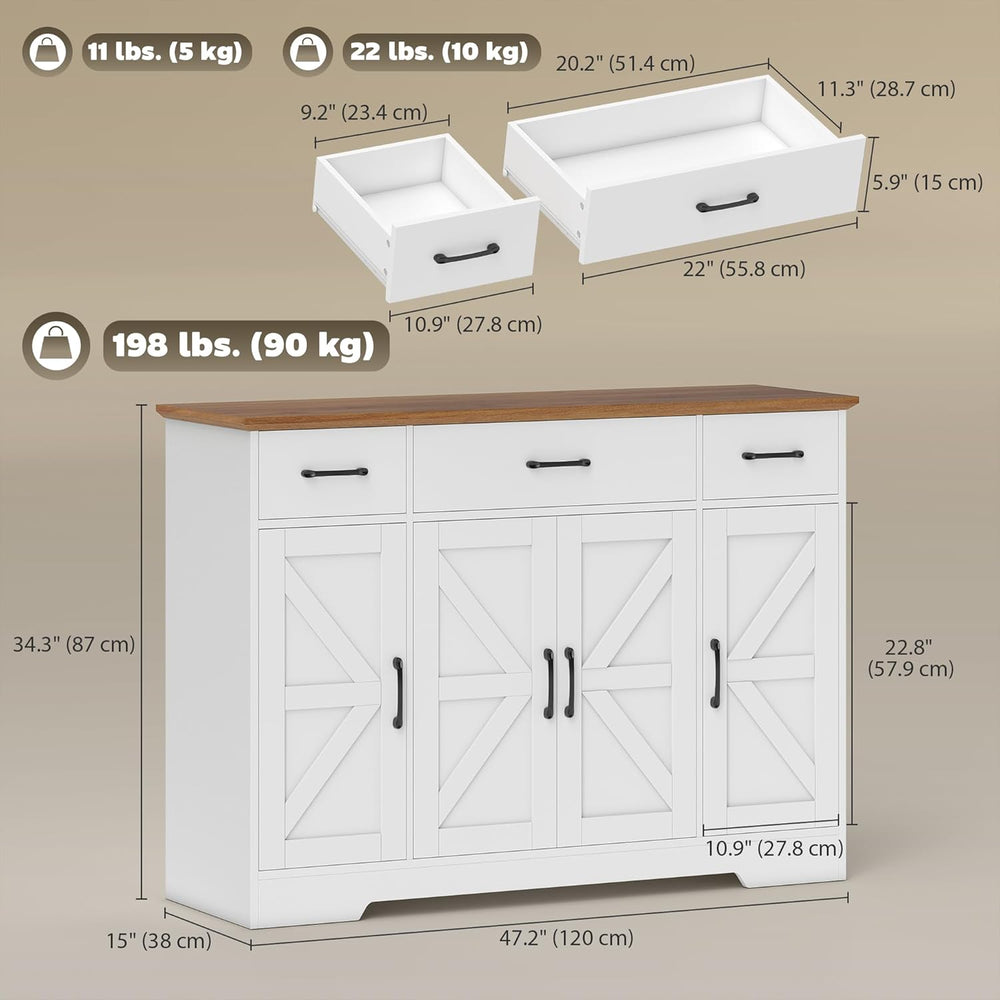HOMCOM 47" Sideboard Buffet Cabinet, Farmhouse Credenza with Soft-Close ...