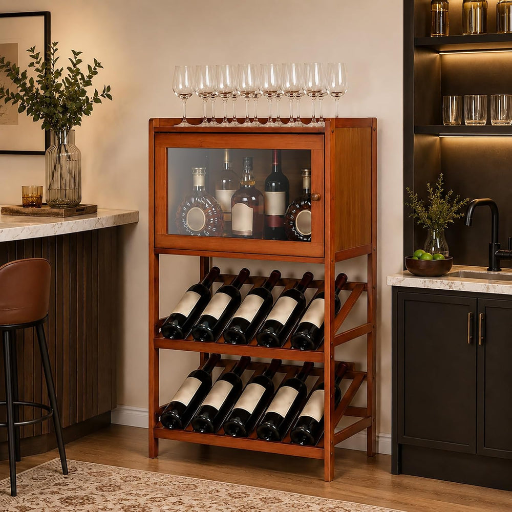Leinuosen Bamboo Wine Rack Bar Cabinet 36'' Freestanding Wine Rack | ...