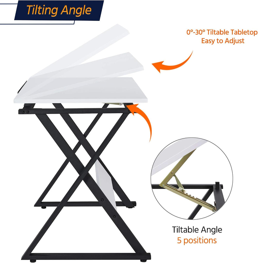 Yaheetech Height Adjustable Drafting Table, Tilting Art Desk, White | Sturdy ...