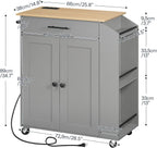 HOOBRO Kitchen Island with Power Outlet, Storage Island with Spice Rack and Drawer, Rolling Kitchen Cart on Wheels, for Home, Dining Room, Natural and Gray GN82UZD01