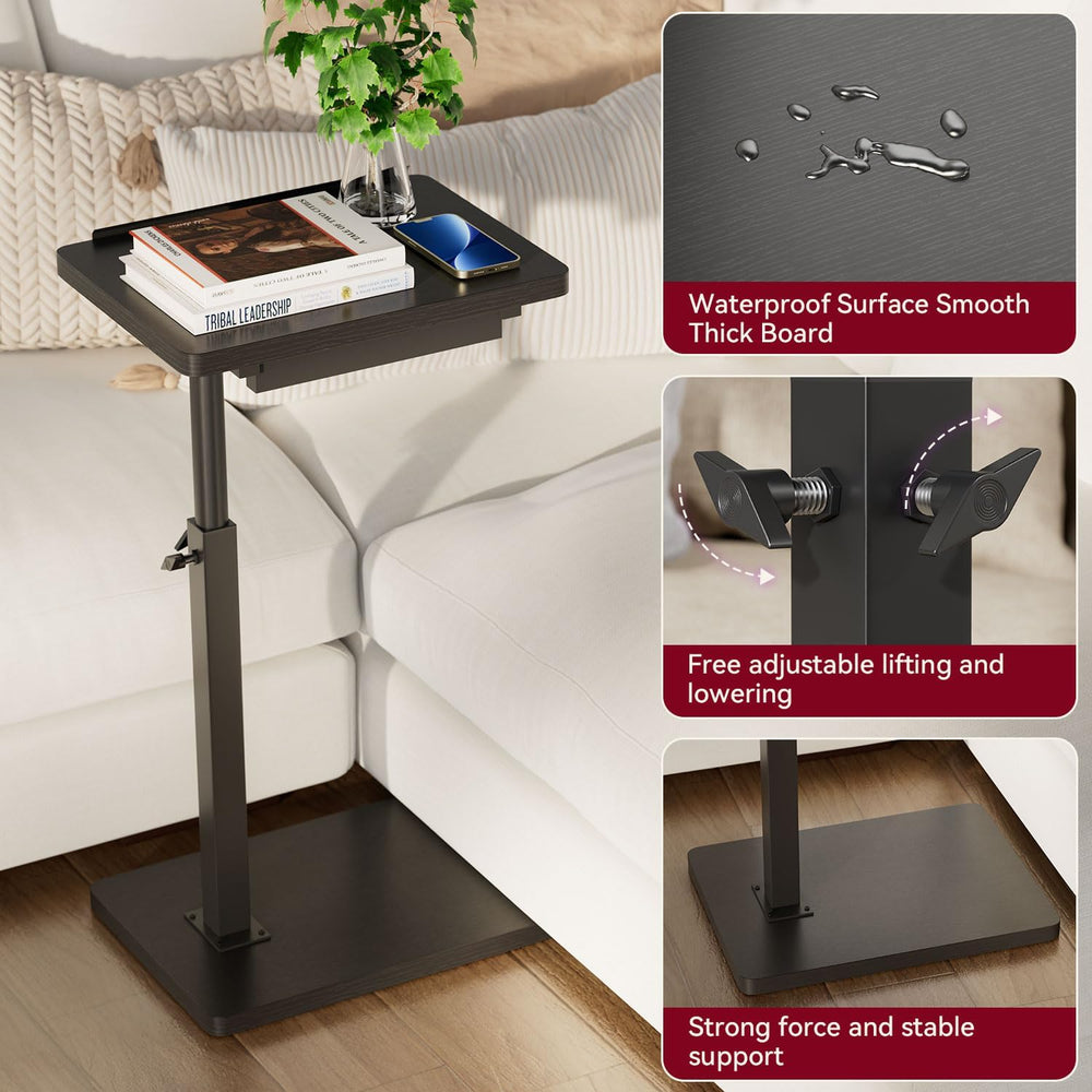 IBUYKE C Shaped Side Table, Angle Adjustable, 360° Swivel Height Adjustable E...