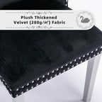 Velvet Upholstered Dining Chairs Set of 2, Modern Style Kitchen Side Chairs with Nailhead Trim and Silver Plated Leg, Metal Pulling Ring for Dining Room Living Room(Black,Set of 2)