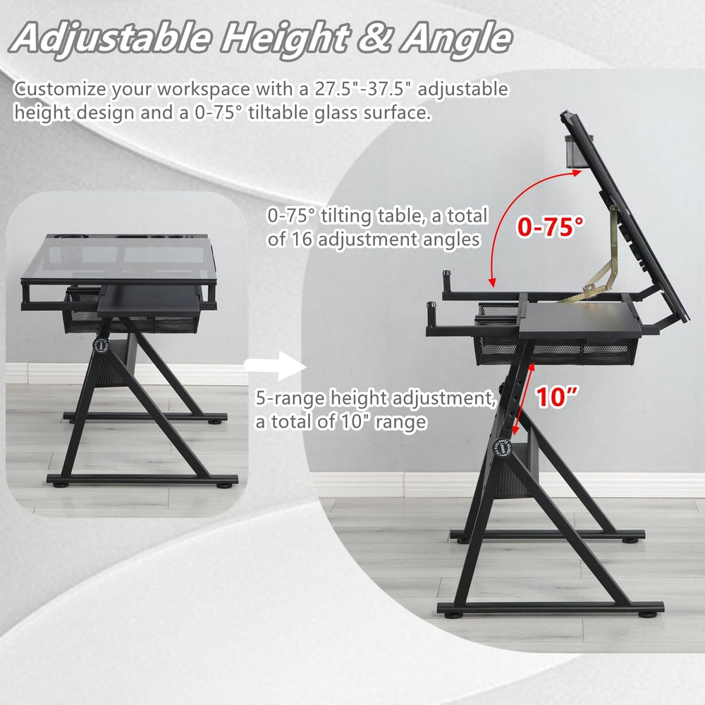 Drafting Table, Height Adjustable Drawing Table for Artists and Hobbyists, 0-...