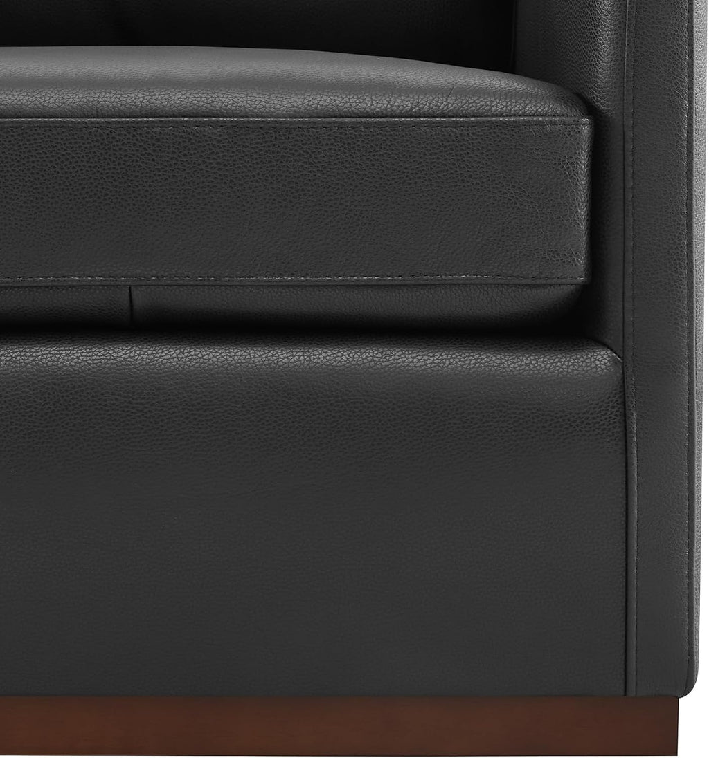 CHITA Genuine Leather Swivel Chair, Wood Frame, Fully Assembled, Black | Leather Arm Chair with 360° Swivel Solid Wood Base, Mid Century Modern Living Room Chair, 33"Dx30"Wx33"H, 300 Lb Capacity